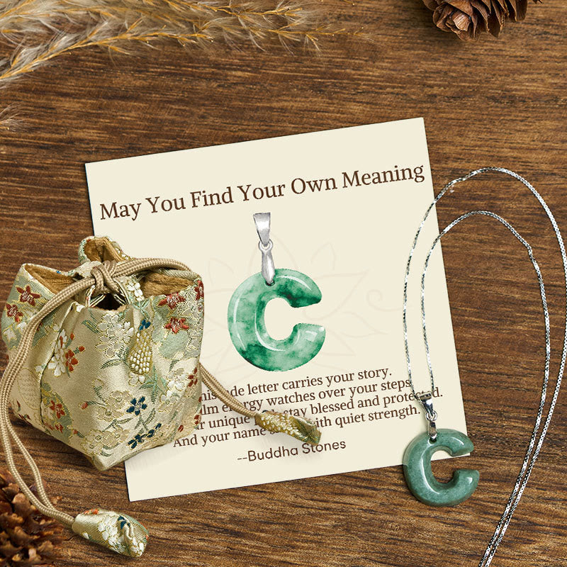 Buddha Stones "May You Find Your Own Meaning" Natural A-Z Letter Jade Titanium Steel Chain Necklace Includes Gift Message Card - image 135