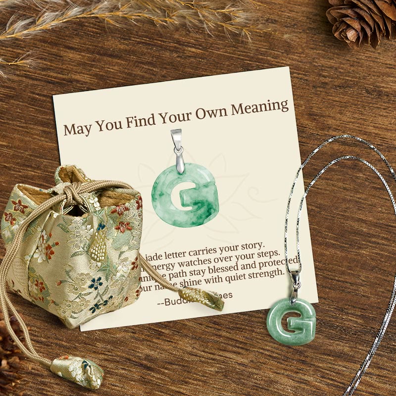 Buddha Stones "May You Find Your Own Meaning" Natural A-Z Letter Jade Titanium Steel Chain Necklace Includes Gift Message Card - image 149