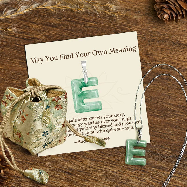 Buddha Stones "May You Find Your Own Meaning" Natural A-Z Letter Jade Titanium Steel Chain Necklace Includes Gift Message Card - image 143