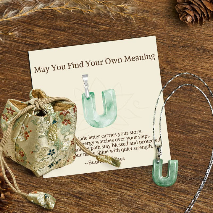 Buddha Stones "May You Find Your Own Meaning" Natural A-Z Letter Jade 925 Sterling Silver Chain Necklace Includes Gift Message Card - U - Titanium Steel Chain&Silver Chain(One Pendant) - Deluxe Gift Bag (+$9.59) - image 103