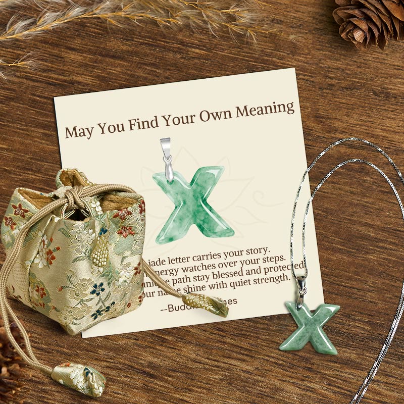 Buddha Stones "May You Find Your Own Meaning" Natural A-Z Letter Jade 925 Sterling Silver Chain Necklace Includes Gift Message Card - X - Titanium Steel Chain&Silver Chain(One Pendant) - Deluxe Gift Bag (+$9.59) - image 115