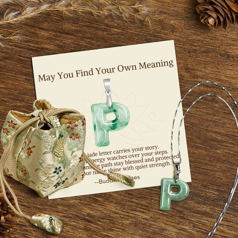 Buddha Stones "May You Find Your Own Meaning" Natural A-Z Letter Jade 925 Sterling Silver Chain Necklace Includes Gift Message Card - P - Titanium Steel Chain&Silver Chain(One Pendant) - Deluxe Gift Bag (+$9.59) - image 83