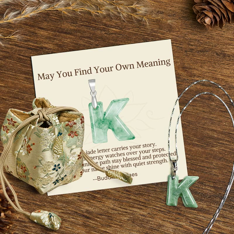 Buddha Stones "May You Find Your Own Meaning" Natural A-Z Letter Jade 925 Sterling Silver Chain Necklace Includes Gift Message Card - K - Titanium Steel Chain&Silver Chain(One Pendant) - Deluxe Gift Bag (+$9.59) - image 63