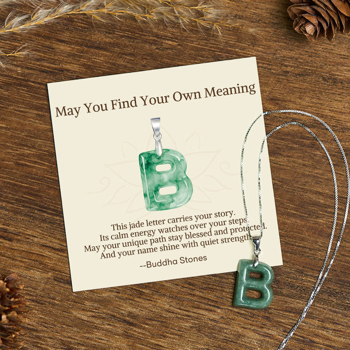 Buddha Stones "May You Find Your Own Meaning" Natural A-Z Letter Jade Titanium Steel Chain Necklace Includes Gift Message Card - image 126