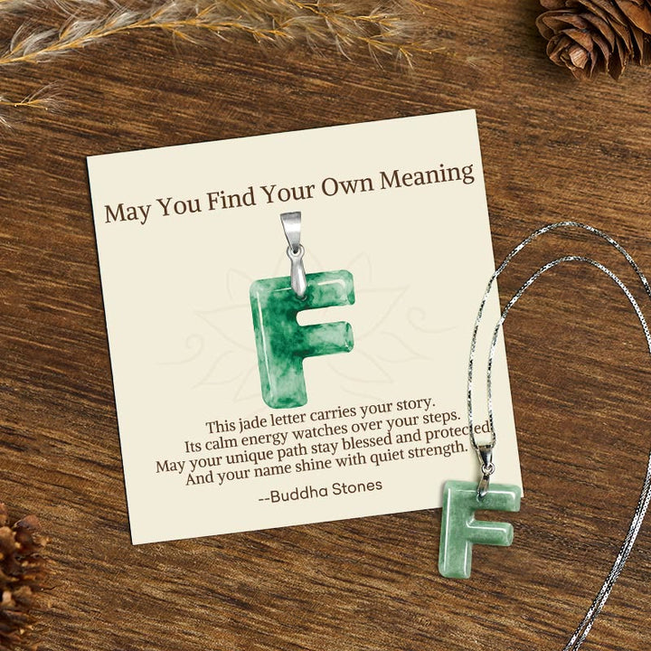 Buddha Stones "May You Find Your Own Meaning" Natural A-Z Letter Jade 925 Sterling Silver Chain Necklace Includes Gift Message Card - F - Titanium Steel Chain&Silver Chain(One Pendant) - Standard Gift Box - image 40