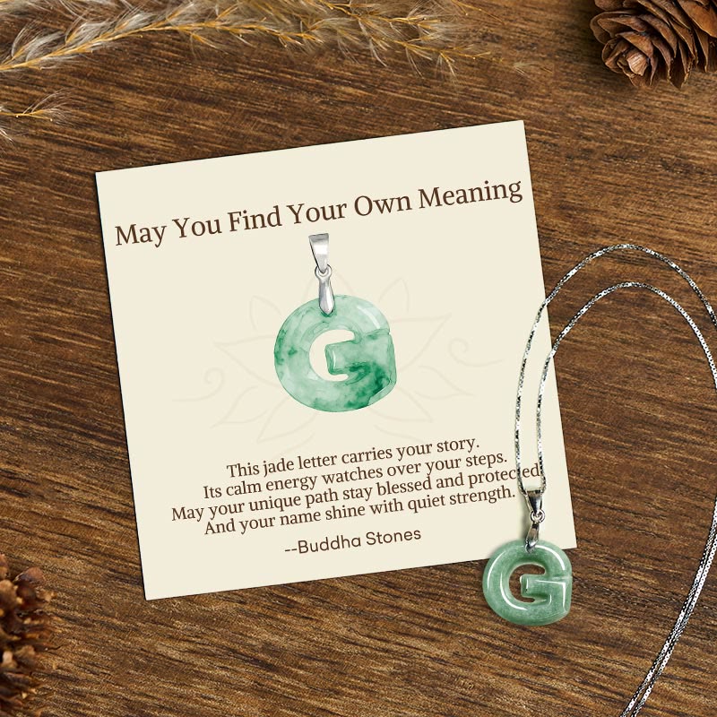 Buddha Stones "May You Find Your Own Meaning" Natural A-Z Letter Jade 925 Sterling Silver Chain Necklace Includes Gift Message Card - G - Titanium Steel Chain&Silver Chain(One Pendant) - Standard Gift Box - image 44