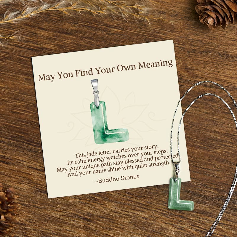 Buddha Stones "May You Find Your Own Meaning" Natural A-Z Letter Jade Titanium Steel Chain Necklace Includes Gift Message Card - image 162
