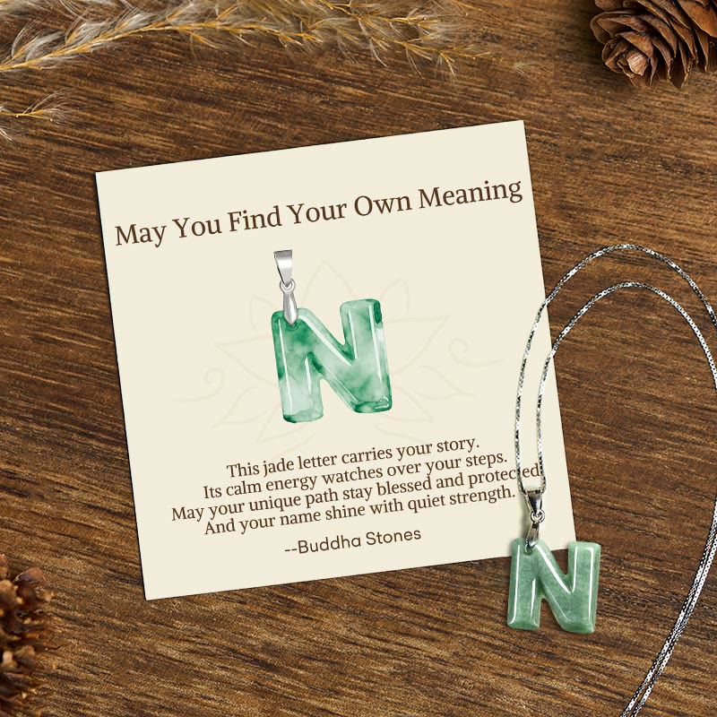 Buddha Stones "May You Find Your Own Meaning" Natural A-Z Letter Jade Titanium Steel Chain Necklace Includes Gift Message Card - image 168