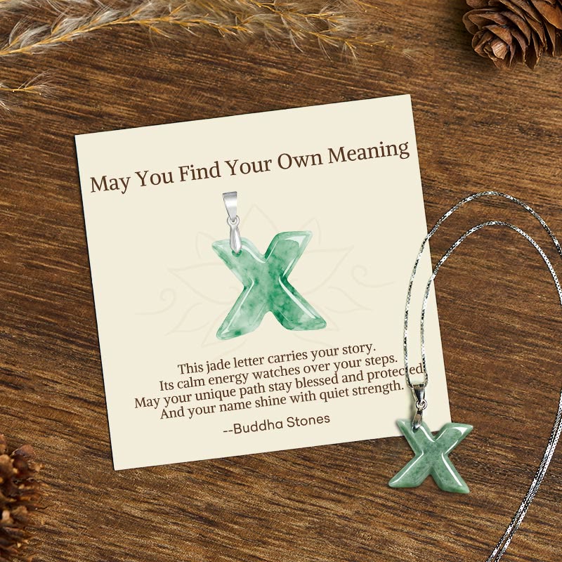 Buddha Stones "May You Find Your Own Meaning" Natural A-Z Letter Jade Titanium Steel Chain Necklace Includes Gift Message Card - image 198