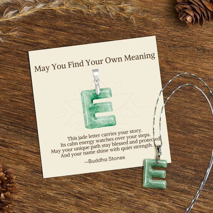 Buddha Stones "May You Find Your Own Meaning" Natural A-Z Letter Jade Titanium Steel Chain Necklace Includes Gift Message Card - image 141