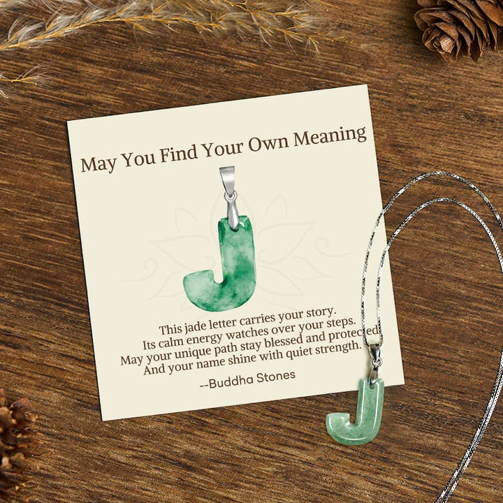 Buddha Stones "May You Find Your Own Meaning" Natural A-Z Letter Jade 925 Sterling Silver Chain Necklace Includes Gift Message Card - J - Titanium Steel Chain&Silver Chain(One Pendant) - Standard Gift Box - image 56