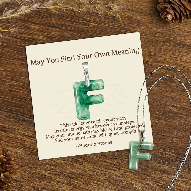 Buddha Stones "May You Find Your Own Meaning" Natural A-Z Letter Jade Titanium Steel Chain Necklace Includes Gift Message Card - image 144