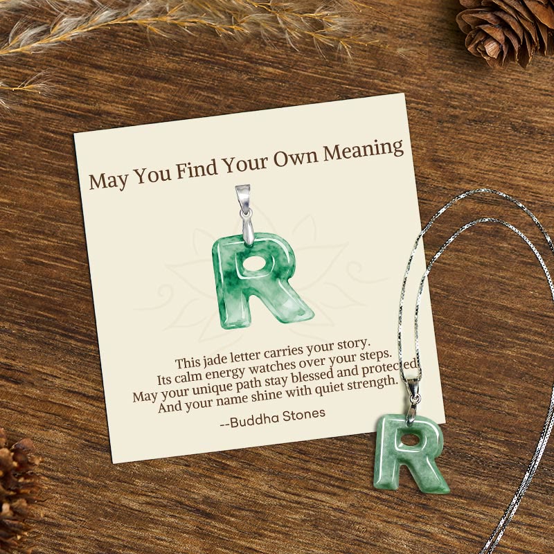 Buddha Stones "May You Find Your Own Meaning" Natural A-Z Letter Jade 925 Sterling Silver Chain Necklace Includes Gift Message Card - R - Titanium Steel Chain&Silver Chain(One Pendant) - Standard Gift Box - image 88