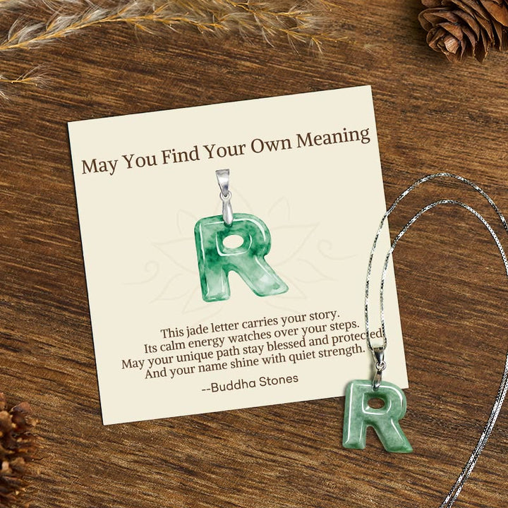 Buddha Stones "May You Find Your Own Meaning" Natural A-Z Letter Jade 925 Sterling Silver Chain Necklace Includes Gift Message Card - R - Titanium Steel Chain&Silver Chain(One Pendant) - Standard Gift Box - image 88