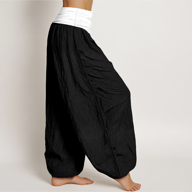 Buddha Stones Cotton Blue Black Gray Solid Color Women's Elastic Waist Harem Pants - image 7