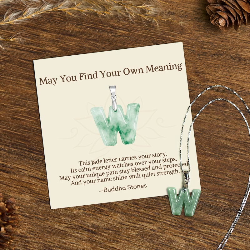 Buddha Stones "May You Find Your Own Meaning" Natural A-Z Letter Jade Titanium Steel Chain Necklace Includes Gift Message Card - image 195