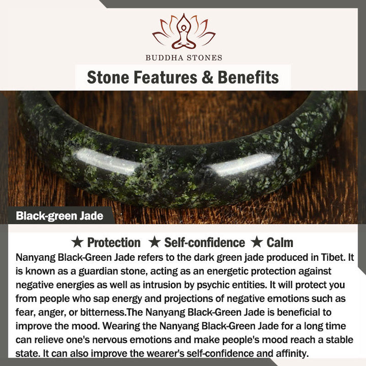 Buddha Stones Nanyang Black-Green Jade Protection Cuff Bangle Bracelet - image 4