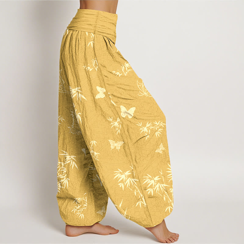 Buddha Stones Cotton Elegant Butterfly Bamboo Pattern Women's Elastic Waist Harem Pants - image 10