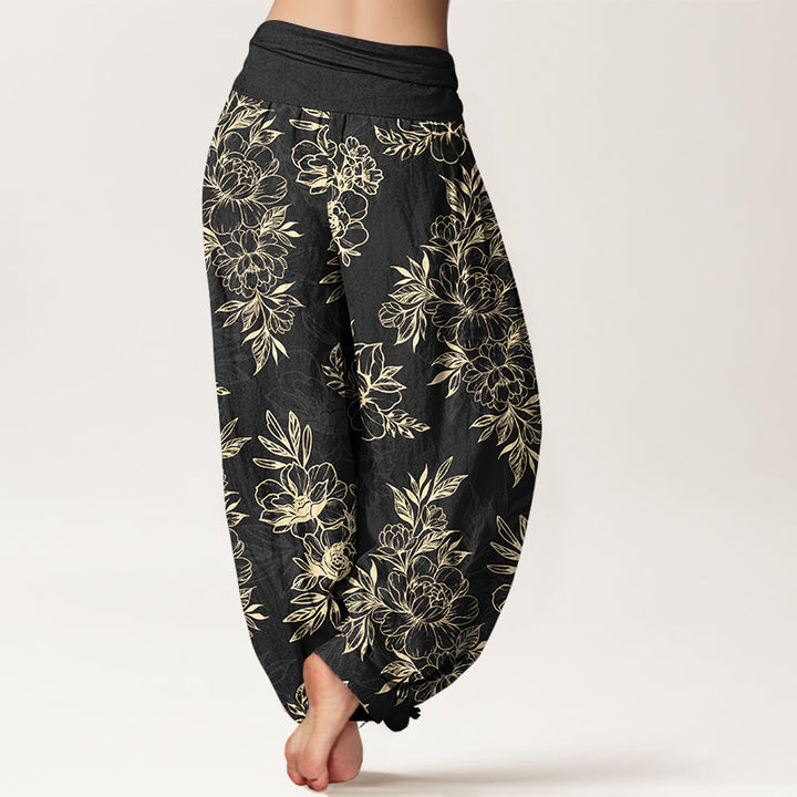 Buddha Stones Cotton Complicated Flowers Leaves Pattern Women's Elastic Waist Harem Pants - image 9