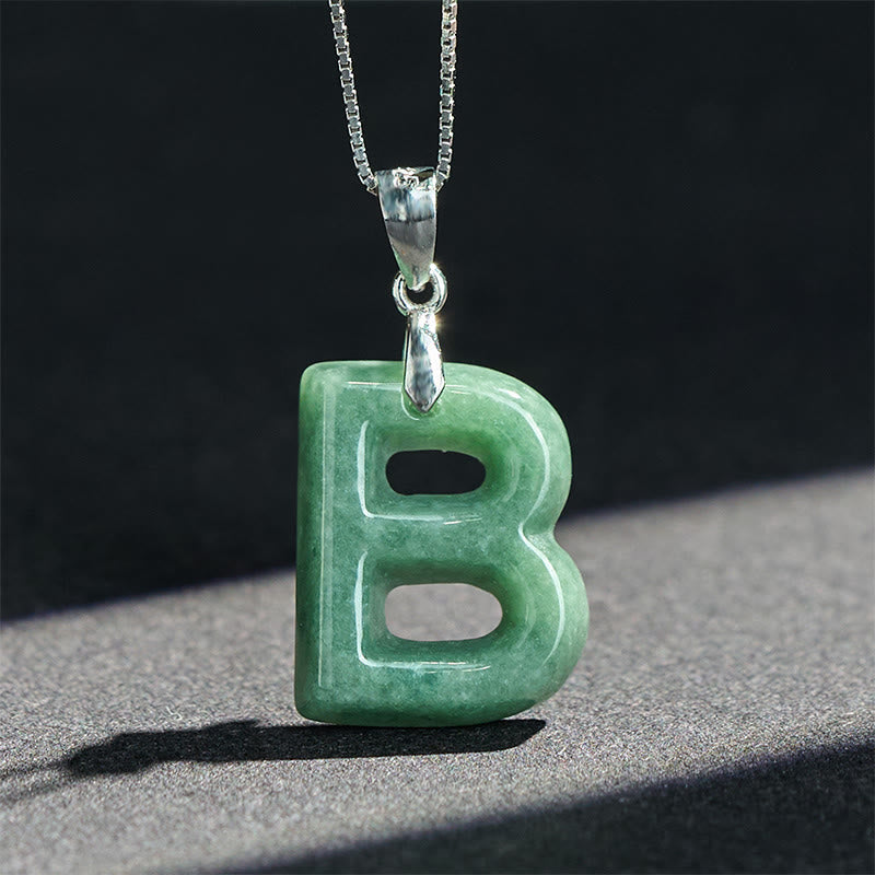 Buddha Stones Natural A-Z Letter Jade 925 Sterling Silver Silm Chain Prosperity Necklace Pendant - image 13