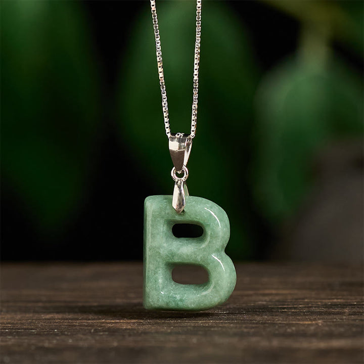 Buddha Stones Natural A-Z Letter Jade 925 Sterling Silver Silm Chain Prosperity Necklace Pendant - image 10