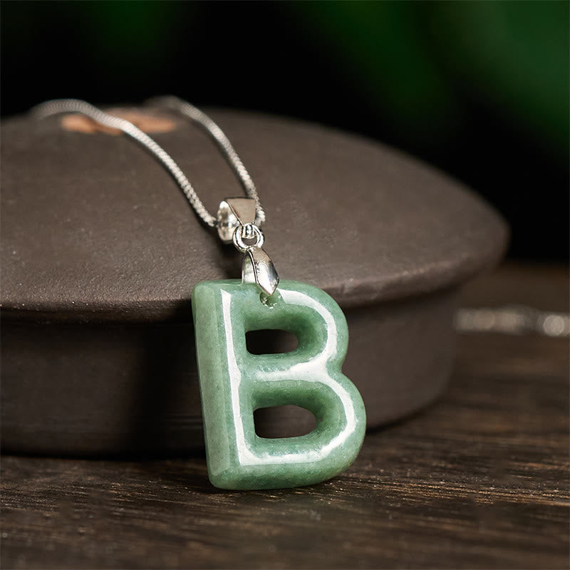 Buddha Stones Natural A-Z Letter Jade 925 Sterling Silver Silm Chain Prosperity Necklace Pendant - image 12