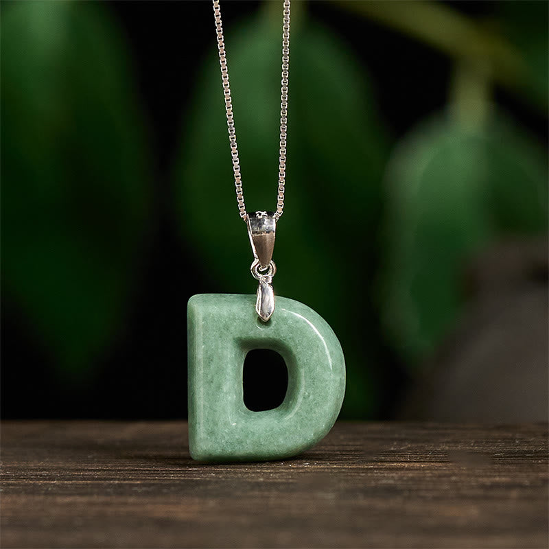 Buddha Stones Natural A-Z Letter Jade 925 Sterling Silver Silm Chain Prosperity Necklace Pendant - image 23