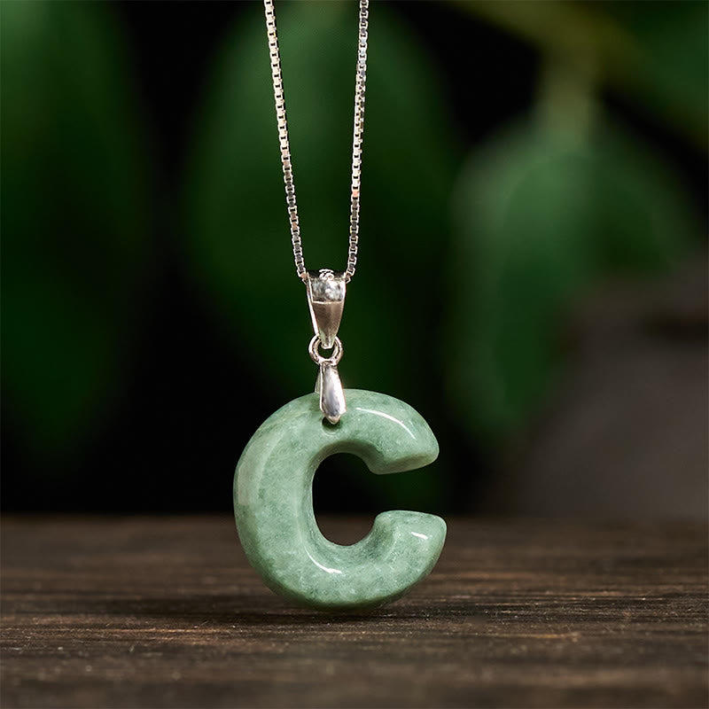Buddha Stones Natural A-Z Letter Jade 925 Sterling Silver Silm Chain Prosperity Necklace Pendant - image 17