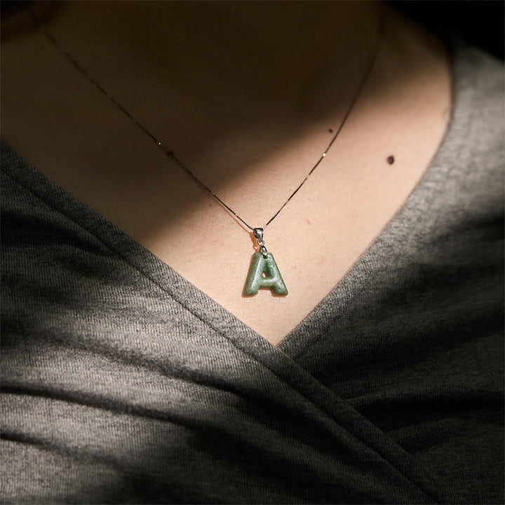Buddha Stones Natural A-Z Letter Jade 925 Sterling Silver Silm Chain Prosperity Necklace Pendant - image 7