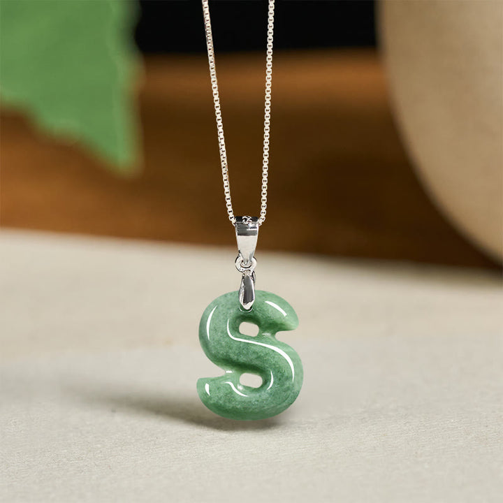 Buddha Stones Natural A-Z Letter Jade 925 Sterling Silver Silm Chain Prosperity Necklace Pendant - S - image 42