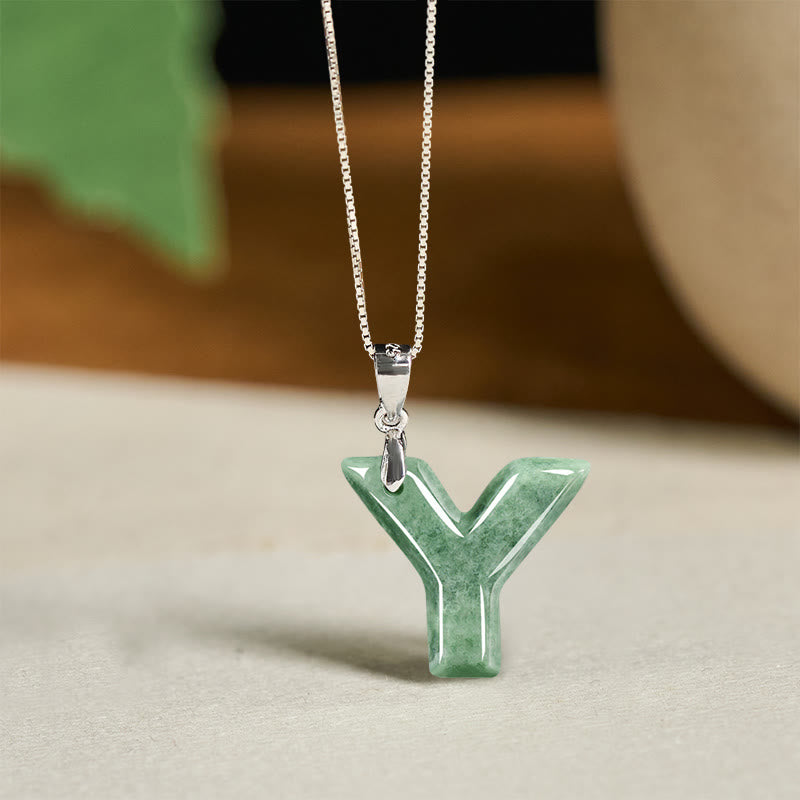 Buddha Stones Natural A-Z Letter Jade 925 Sterling Silver Silm Chain Prosperity Necklace Pendant - Y - image 48