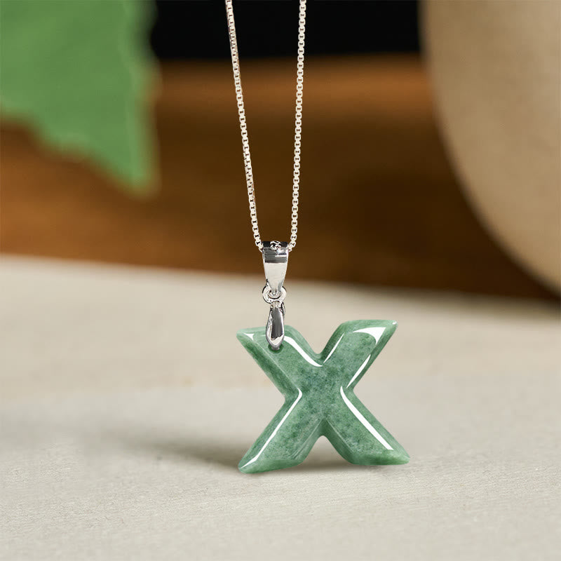 Buddha Stones Natural A-Z Letter Jade 925 Sterling Silver Silm Chain Prosperity Necklace Pendant - X - image 47