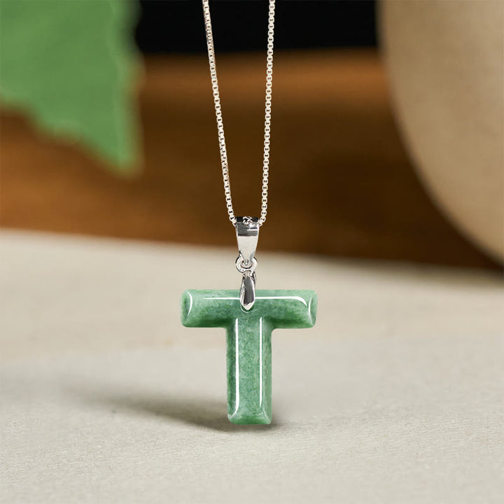 Buddha Stones Natural A-Z Letter Jade 925 Sterling Silver Silm Chain Prosperity Necklace Pendant - T - image 43