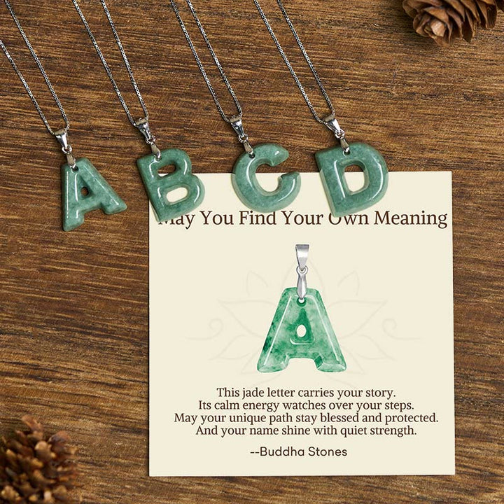 Buddha Stones "May You Find Your Own Meaning" Natural A-Z Letter Jade 925 Sterling Silver Chain Necklace Includes Gift Message Card - image 0