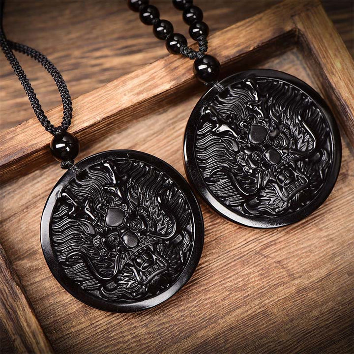 Buddha Stones Dragon Black Obsidian Transformation Fulfilment Necklace Pendant - image 9