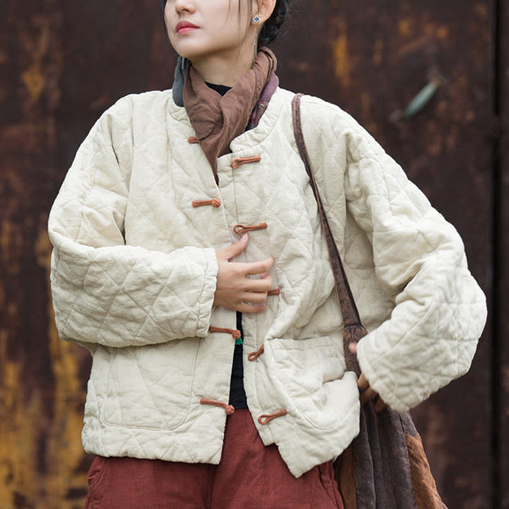 Buddha Stones Winter Frog-Button Lines Open Front Cotton Long Sleeve Women's Thermal Jacket With Pockets - image 2