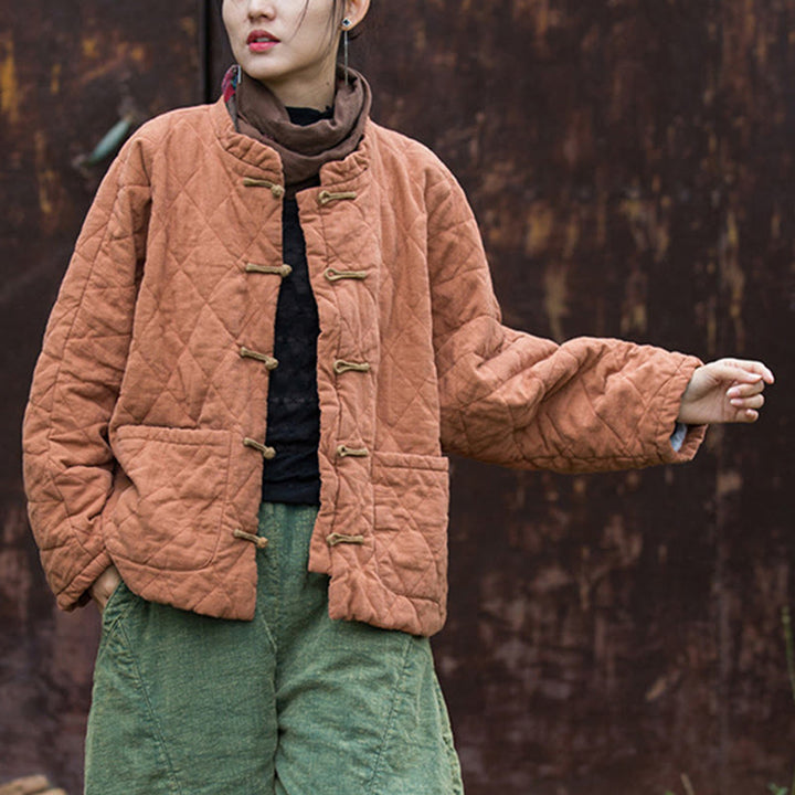 Buddha Stones Winter Frog-Button Lines Open Front Cotton Long Sleeve Women's Thermal Jacket With Pockets - image 18