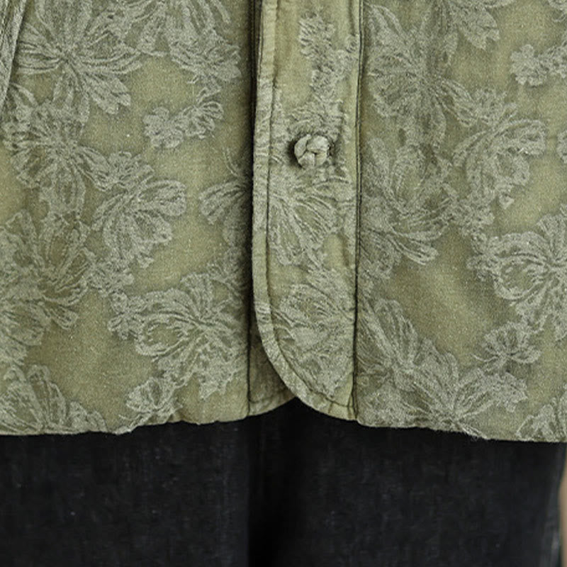 Buddha Stones Winter V-Neck Jacquard Frog-Button Cotton Long Sleeve Women's Thermal Jacket With Pockets - image 11