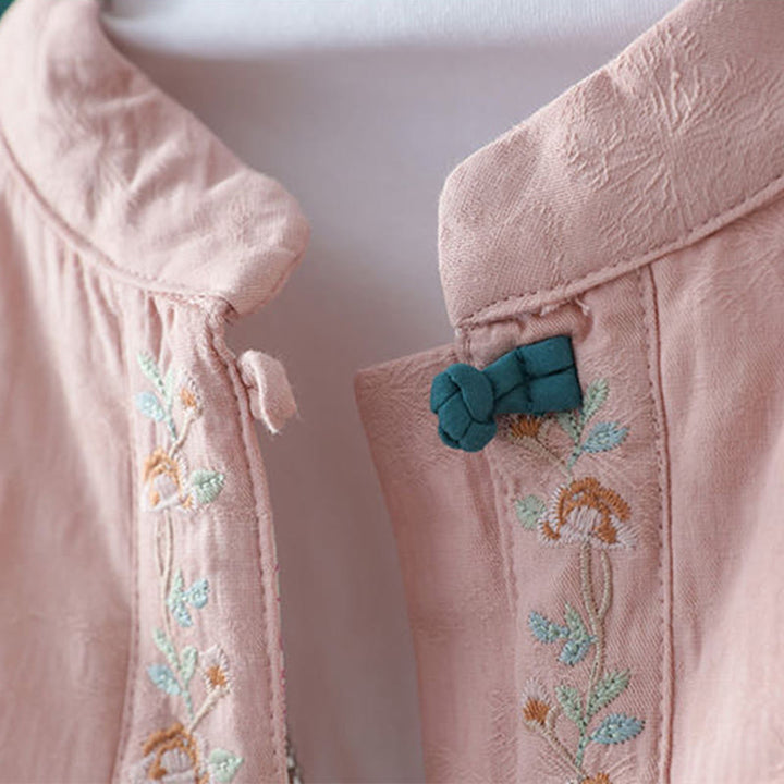 Buddha Stones Winter Frog-Button Embroidery Flowers Vines Open Front Cotton Long Sleeve Women's Thermal Jacket - image 4