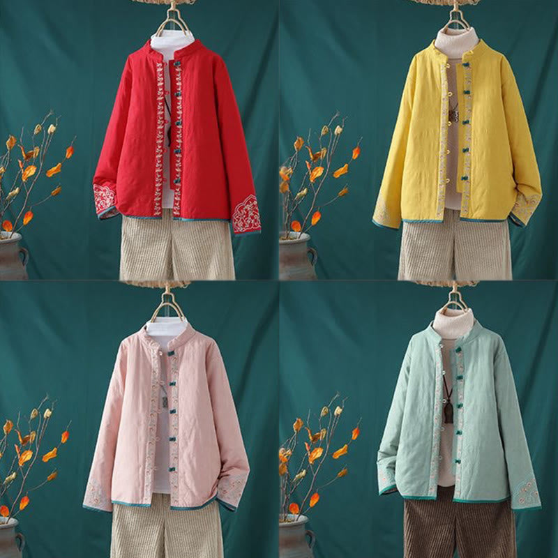 Buddha Stones Winter Frog-Button Embroidery Flowers Vines Open Front Cotton Long Sleeve Women's Thermal Jacket - image 19