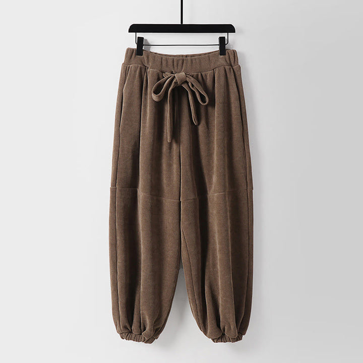 Buddha Stones Winter Solid Color Lace-up Men's Harem Cotton Corduroy Pants With Pockets - Tan - US/UK/AU54，EU64 (9XL) - image 0