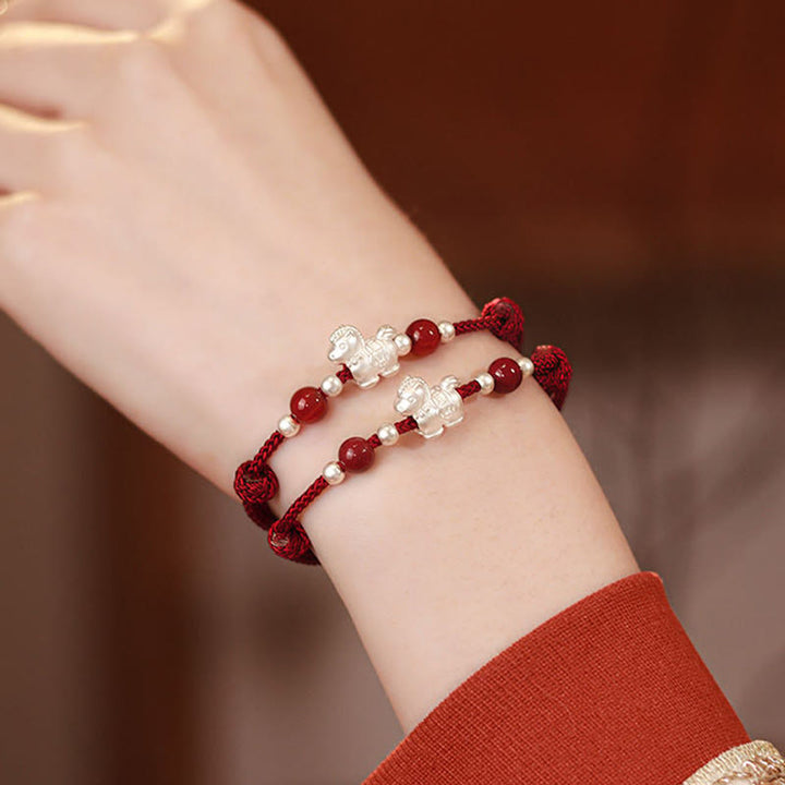 Buddha Stones 999 Sterling Silver Red Agate Year Of The Horse Prosperity String Bracelet - image 24