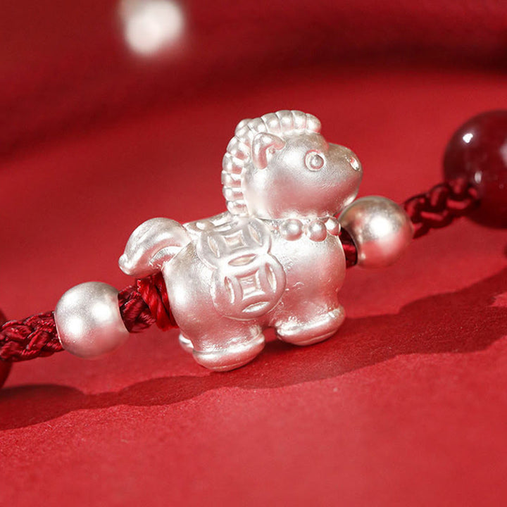 Buddha Stones 999 Sterling Silver Red Agate Year Of The Horse Prosperity String Bracelet - image 4