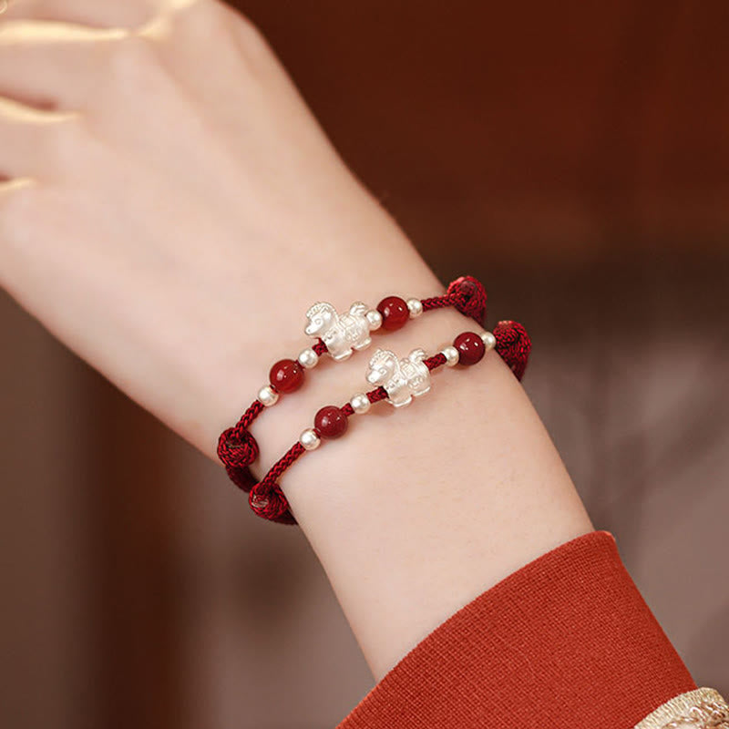 Buddha Stones 999 Sterling Silver Red Agate Year Of The Horse Prosperity String Bracelet - image 13