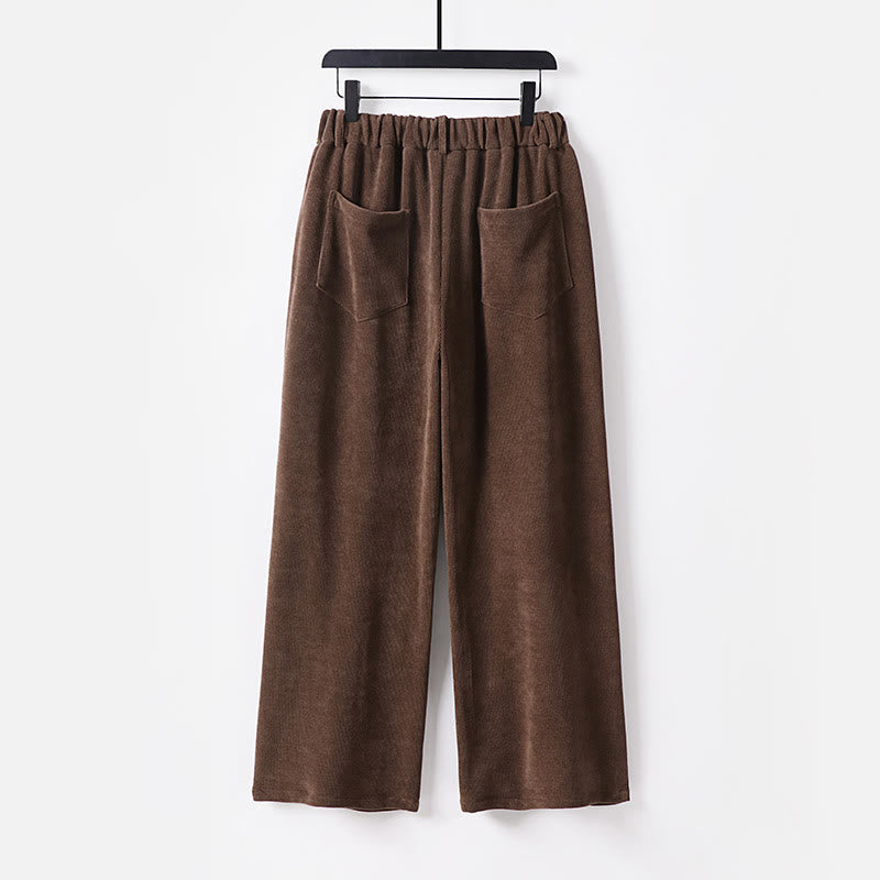Buddha Stones Winter Button Zipper Design Elastic Waist Cotton Corduroy Men's Wide Leg Pants With Pockets - image 1