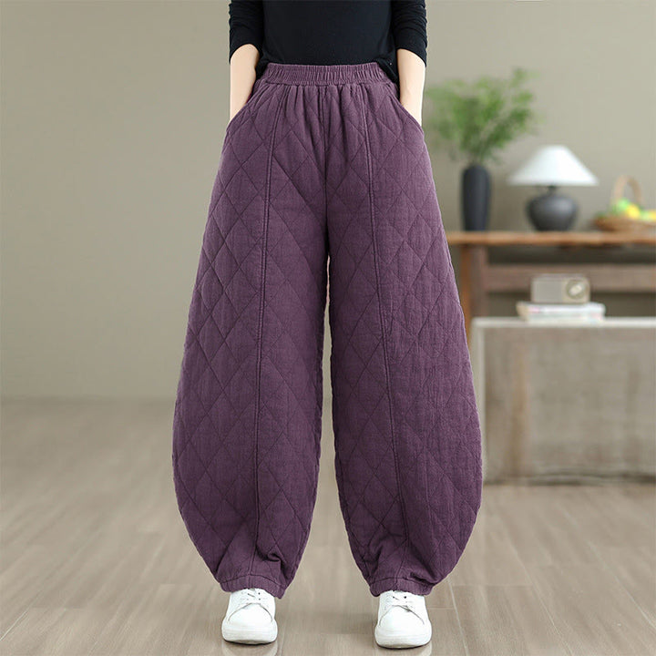 Buddha Stones Winter Diamond Pattern Cotton Women's Pants With Pockets - Purple - US8-10，UK/AU12-14，EU40-42 (2XL) - image 18