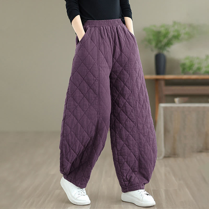 Buddha Stones Winter Diamond Pattern Cotton Women's Pants With Pockets - image 21