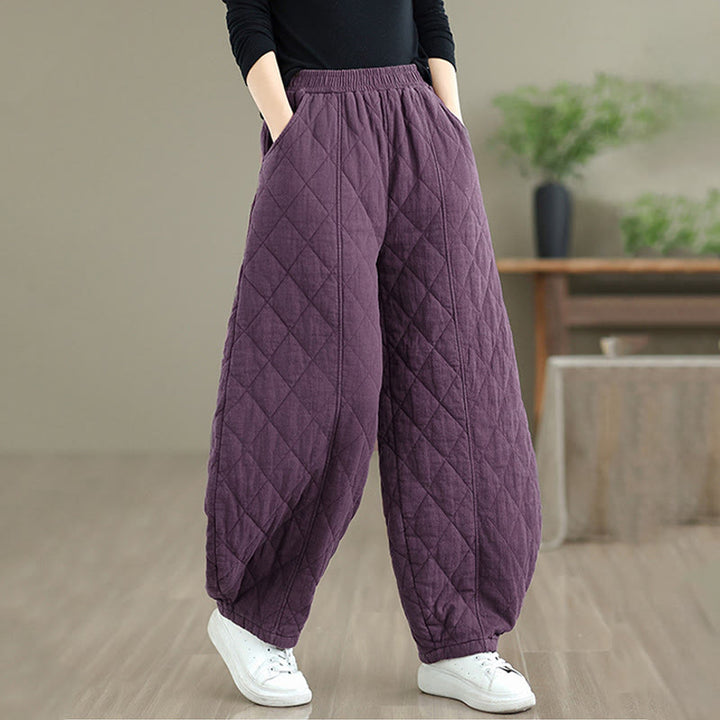 Buddha Stones Winter Diamond Pattern Cotton Women's Pants With Pockets - image 21