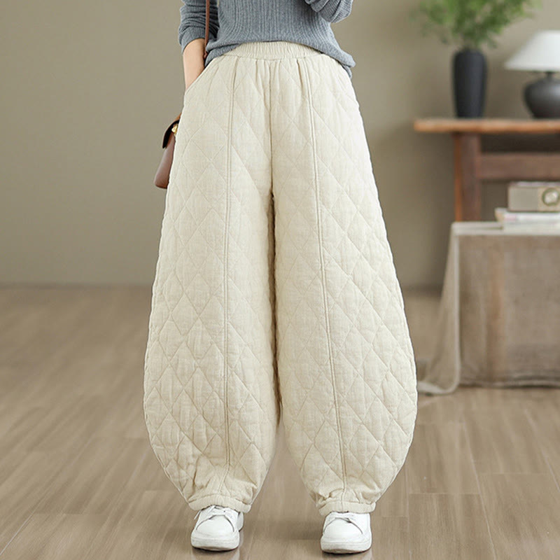 Buddha Stones Winter Diamond Pattern Cotton Women's Pants With Pockets - FloralWhite - US8-10，UK/AU12-14，EU40-42 (2XL) - image 8