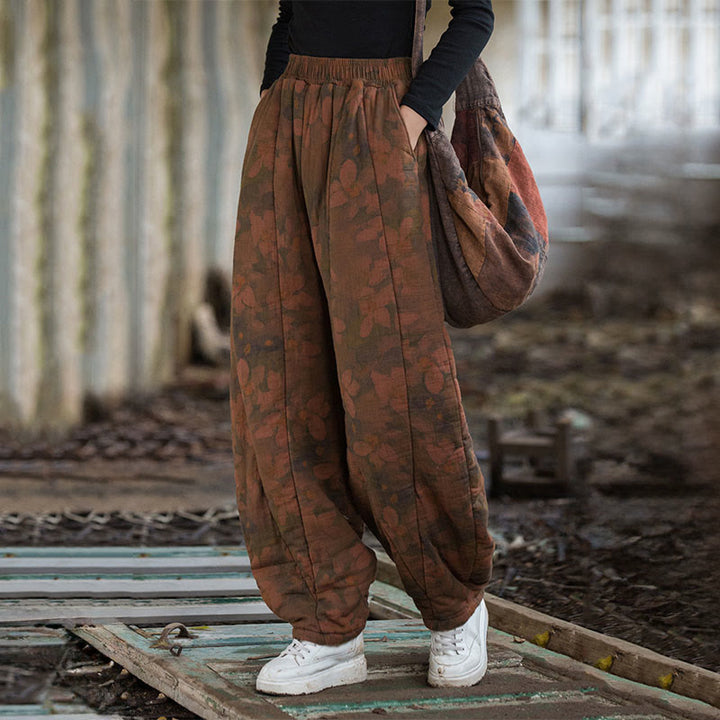 Buddha Stones Flower Pattern Cotton Thick Women's Pants With Pockets - image 2